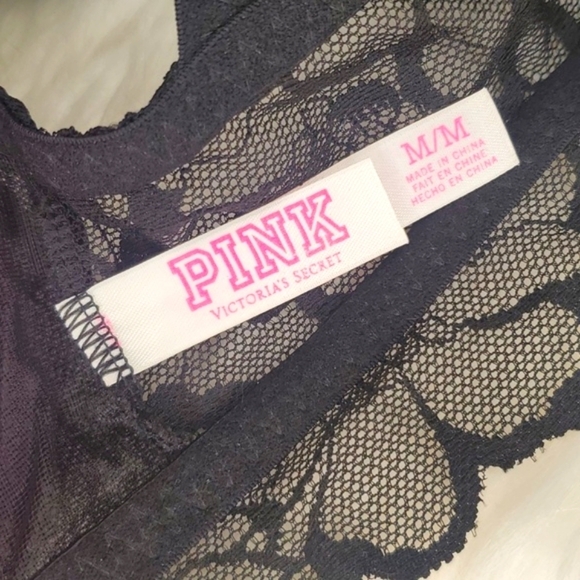 2016 Victoria's Secret PINK Black Floral Lace Sheer Chest Bralette Size Medium - Picture 11 of 13